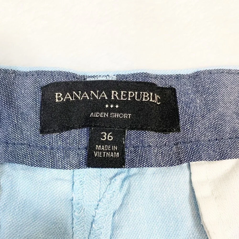 Banana Republic Aiden Short Mens 36 Light‎ Blue Cotton Linen Blend Casual Summer
